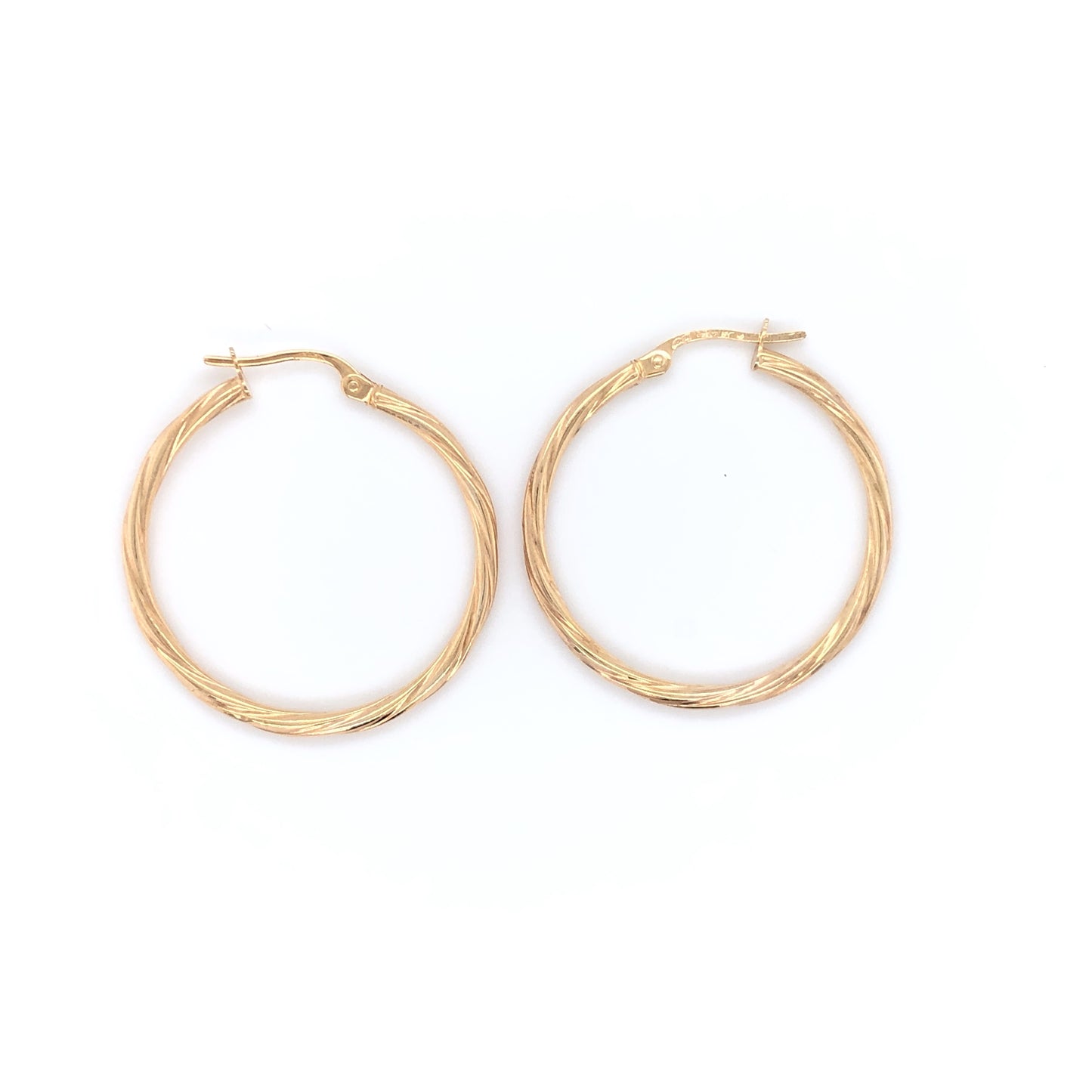 9ct Gold 30mm Skinny Twist  Hoop Earrings