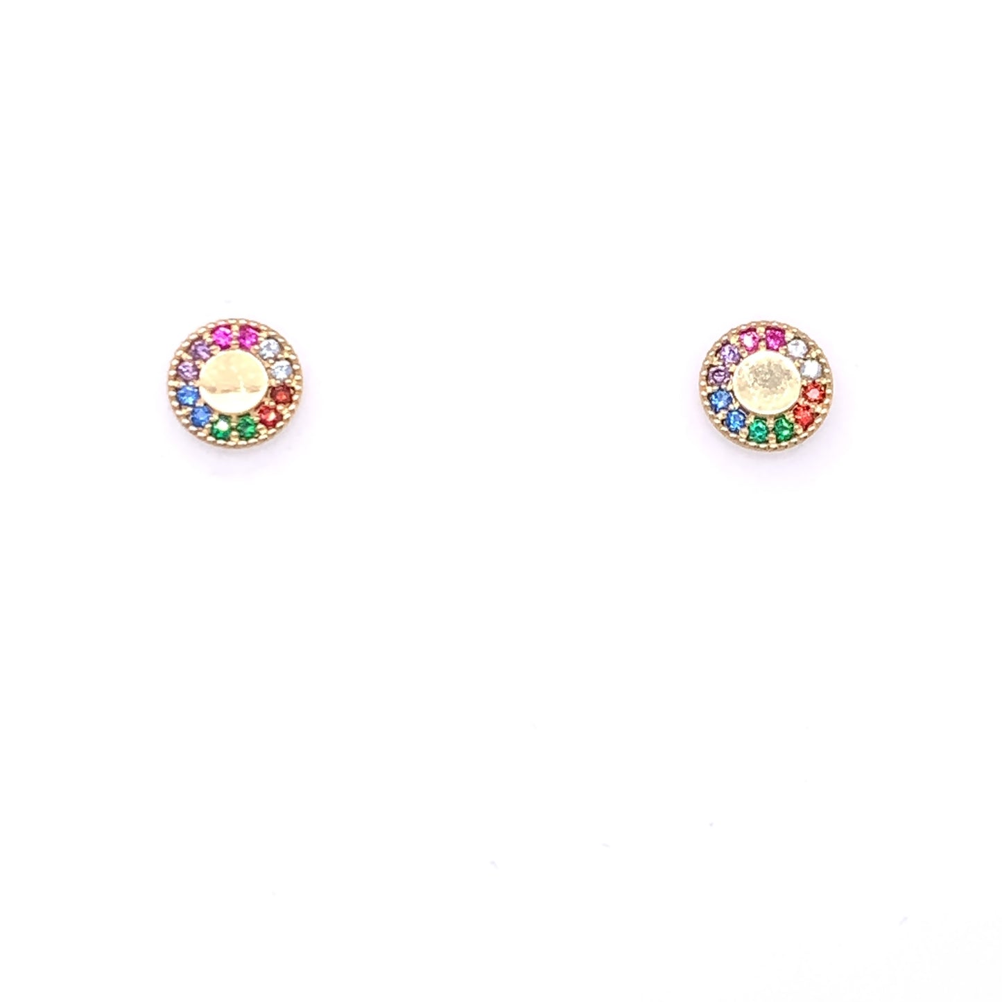 9ct Gold Rainbow CZ Disc Stud Earrings GEZ481