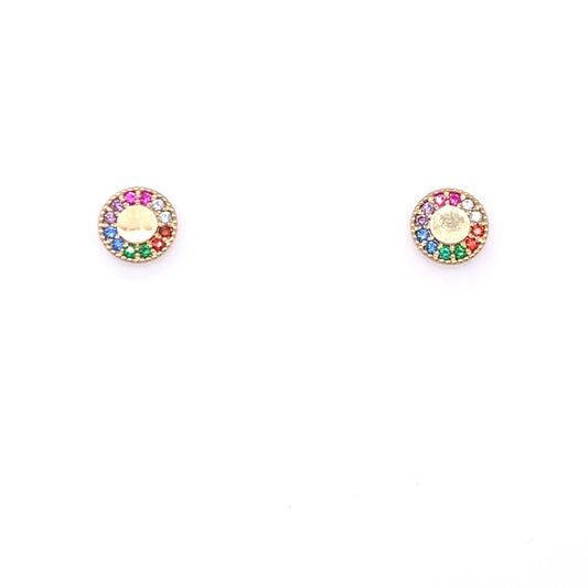 9ct Gold Rainbow CZ Disc Stud Earrings GEZ481