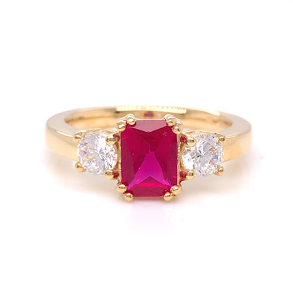 9ct Gold Created Ruby & CZ Ring GRR18