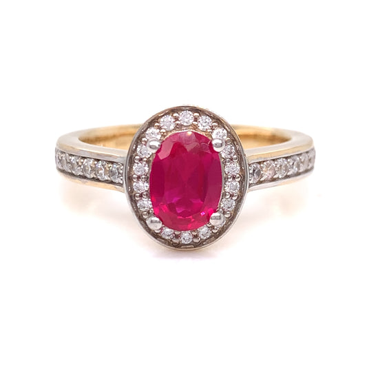 9ct Gold Created Ruby & CZ Oval Halo Ring GRR119