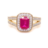 9ct Gold Created Ruby & CZ Rectangular Cluster Ring
