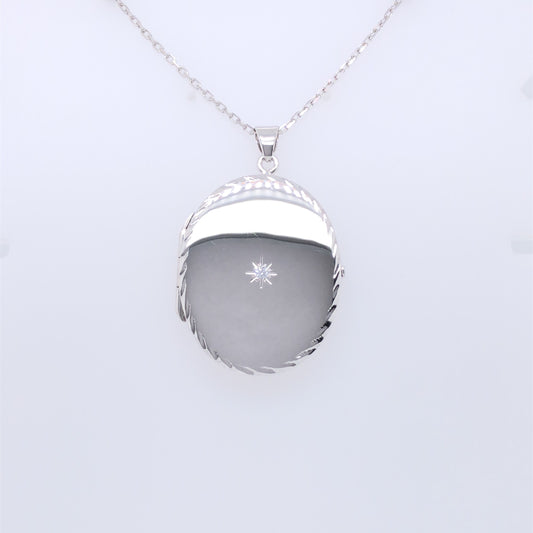 Sterling Silver Large CZ Oval Locket SL94