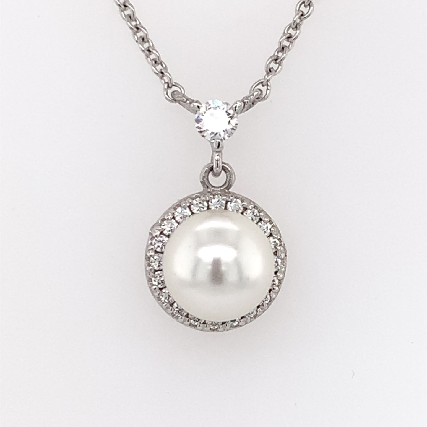 Diamonfire Zirconia Pearl Halo Necklet