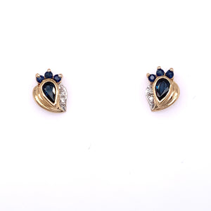 9ct Gold Sapphire & Diamond  Teardrop Crown Stud Earrings