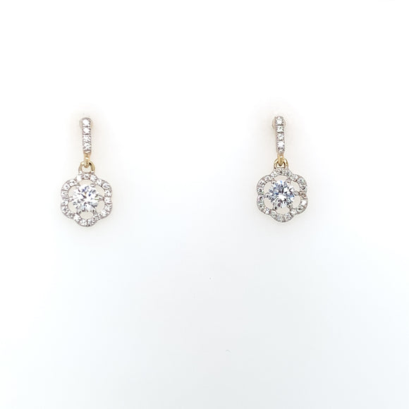 9ct Yellow Gold CZ Floral Drop Earrings