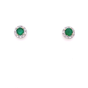 9ct Gold Green Agate CZ Round Halo Earrings