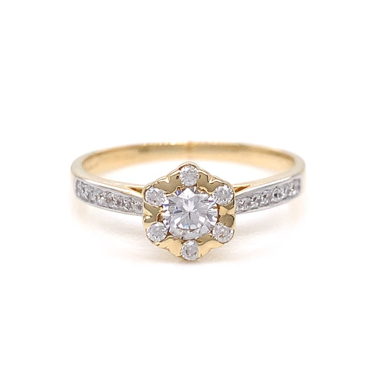 9ct Yellow Gold CZ Flower Solitaire Ring GRZ244