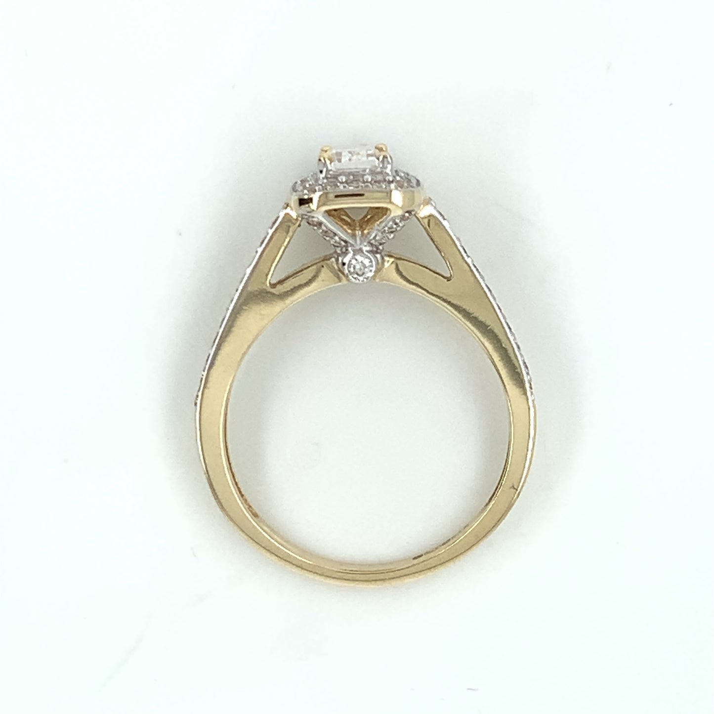 9ct Yellow Gold Rectangular CZ Halo Ring Pavé Shoulders