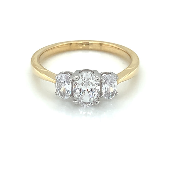 9ct Gold Oval CZ Trilogy  Ring