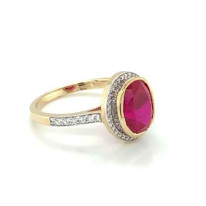 9ct Gold Created Ruby & CZ Oval Pavé Cluster Ring GRR134