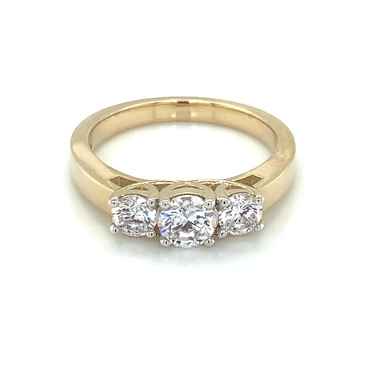 9ct Gold CZ Trilogy  Ring Tulip Setting GRZ290