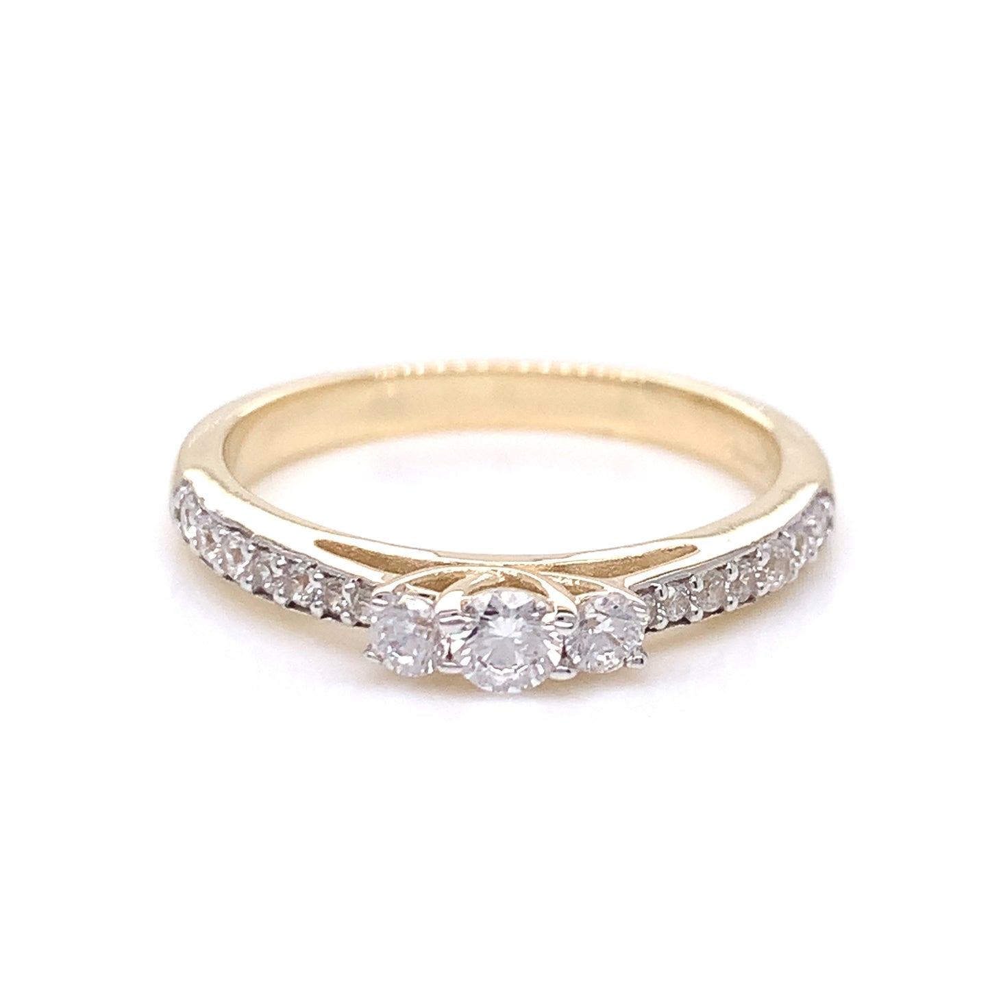 9ct Yellow Gold CZ Trilogy Ring with CZ Shoulders