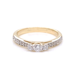9ct Yellow Gold CZ Trilogy Ring with CZ Shoulders