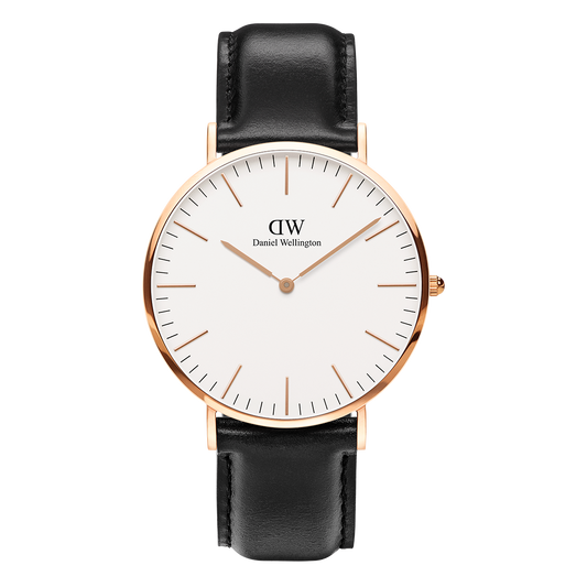 Daniel Wellington - Rose Gold 'Classic Sheffield' Black Leather Strap 40mm Watch DW00100007