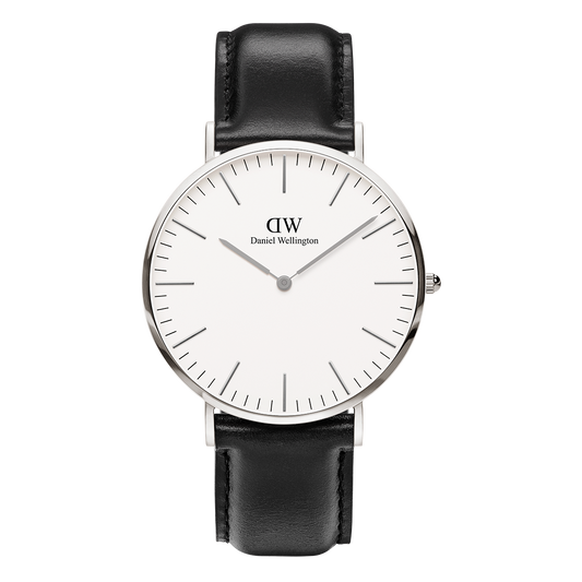 Daniel Wellington - 40mm Silver 'Classic Sheffield' Black Leather Strap Watch DW00100020