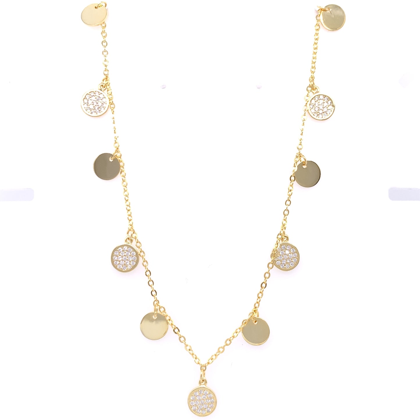 18ct Gold Plated Sterling Silver CZ Discs Necklace SP5785