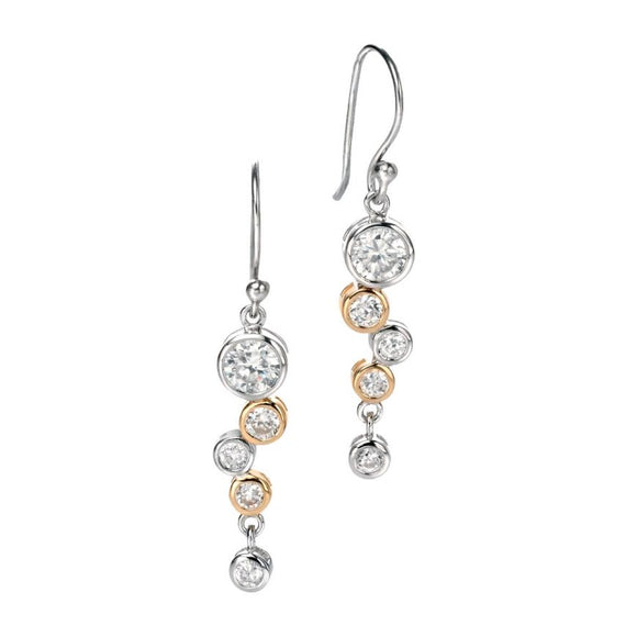 Fiorelli Silver Bubble Drop Earrings With CZ And Yellow Gold Plated Detail