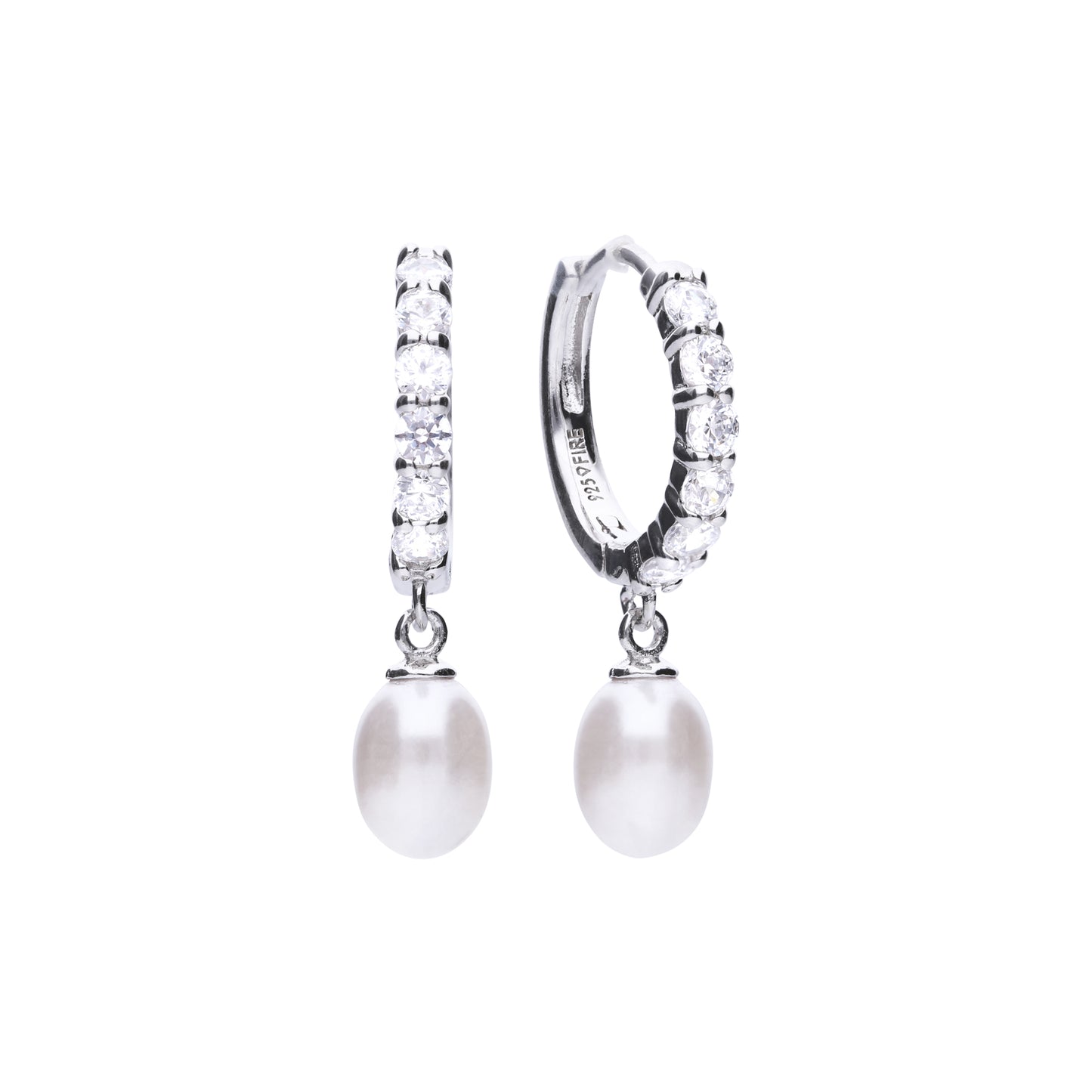 Diamonfire Hoop Earrings With Pearl Drop  Cubic Zirconia (E5898)