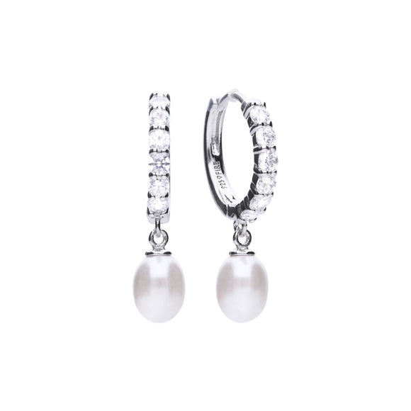 Diamonfire Hoop Earrings With Pearl Drop  Cubic Zirconia (E5898)