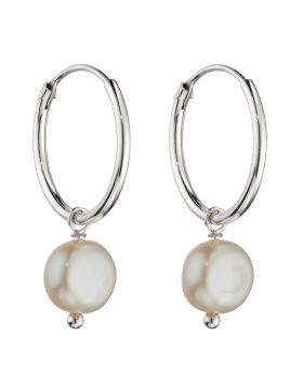 Sterling Silver Small Freshwater Pearl Hoop Earrings