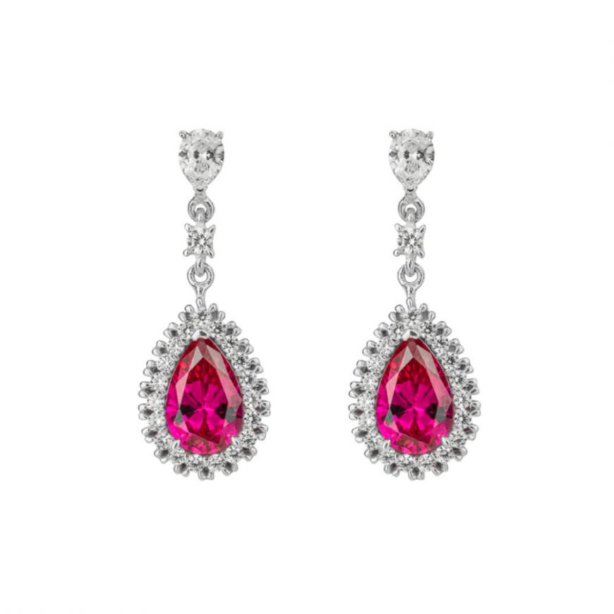 Diamonfire Red Zirconia Teardrop Earrings With Pave Surround (E6193)