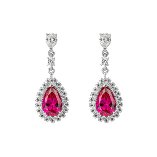 Diamonfire Red Zirconia Teardrop Earrings With Pave Surround (E6193)