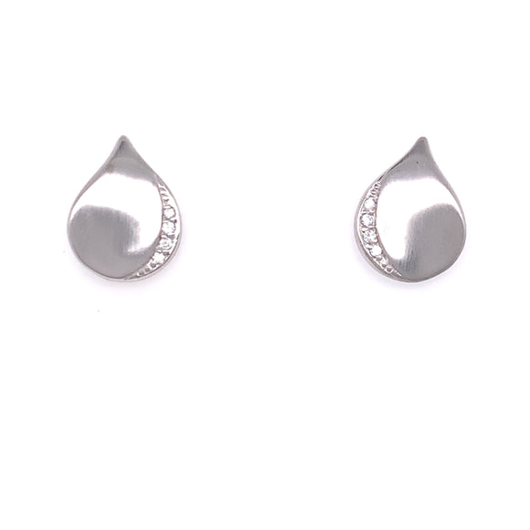 Sterling Silver Matte Teardrop CZ Stud Earrings