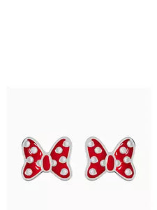 Disney Minnie Mouse Sterling Silver Red Enamel Bow Stud Earrings
