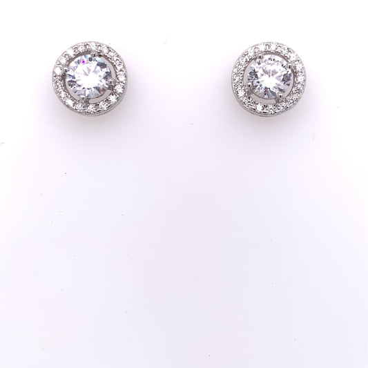 Sterling Silver CZ Halo Stud Earrings