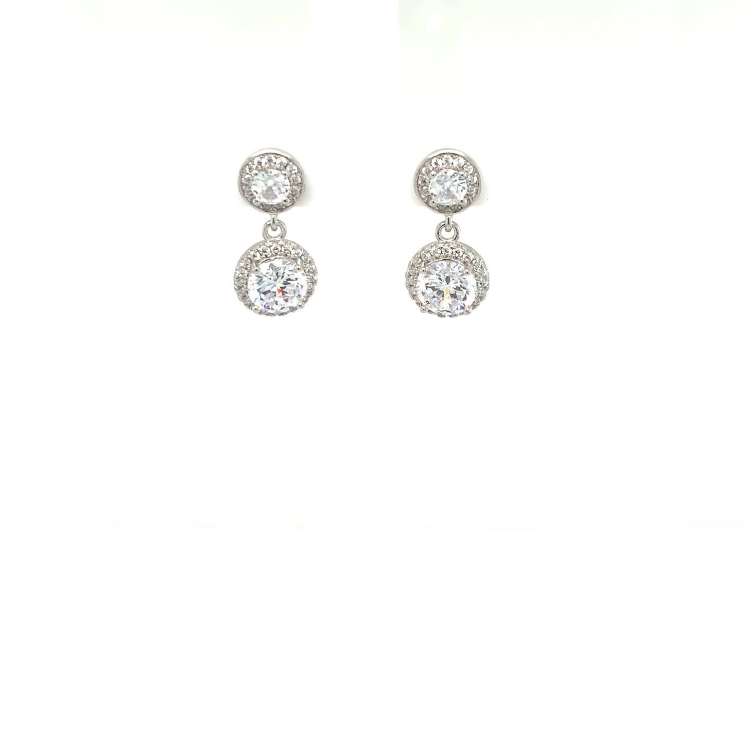 Sterling Silver CZ Double Halo Drop Earrings