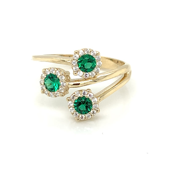 9ct Gold Triple Round Green CZ Halo Ring