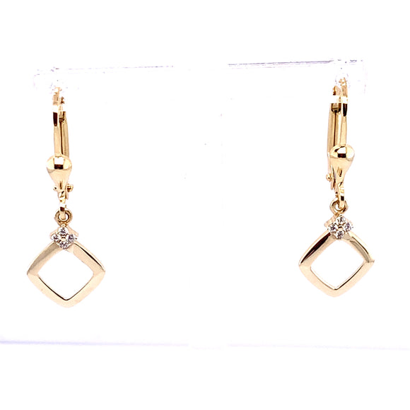 9ct Gold CZ Open Square Drop Earrings