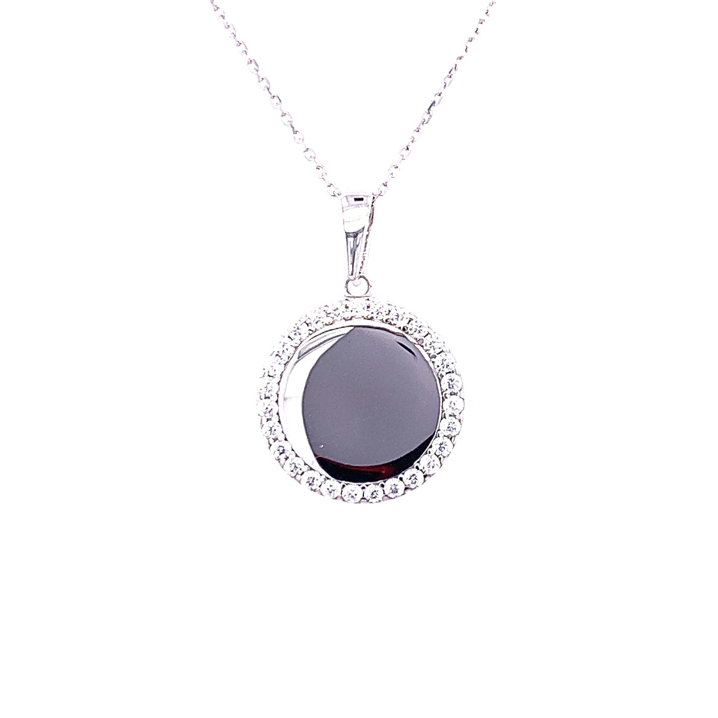 9ct White Gold 12mm Engravable CZ Disc Pendant