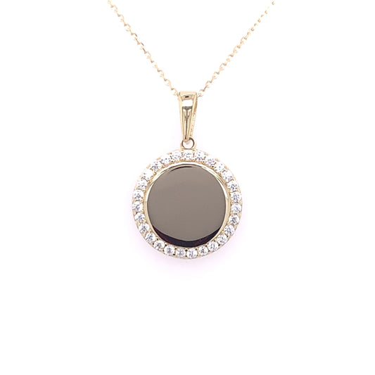 9ct Gold 12mm Engravable CZ Disc Pendant GPZ389