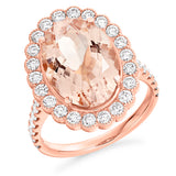 18ct Rose Gold Morganite & Diamond Oval Halo Ring