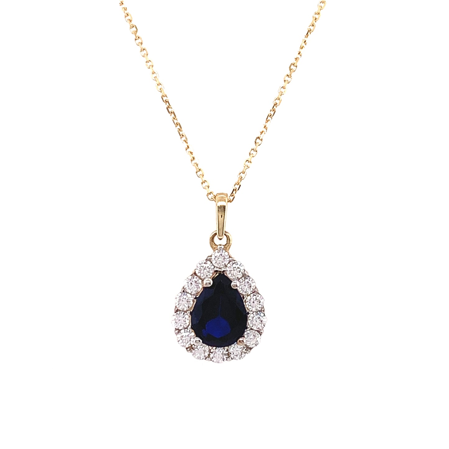 9ct Gold Sapphire CZ Teardrop Pendant