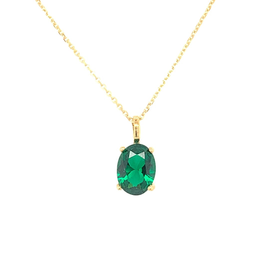 9ct  Gold Oval Green CZ Birthstone Pendant GPE44