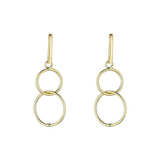 9ct Gold Double Circle Drop Earrings