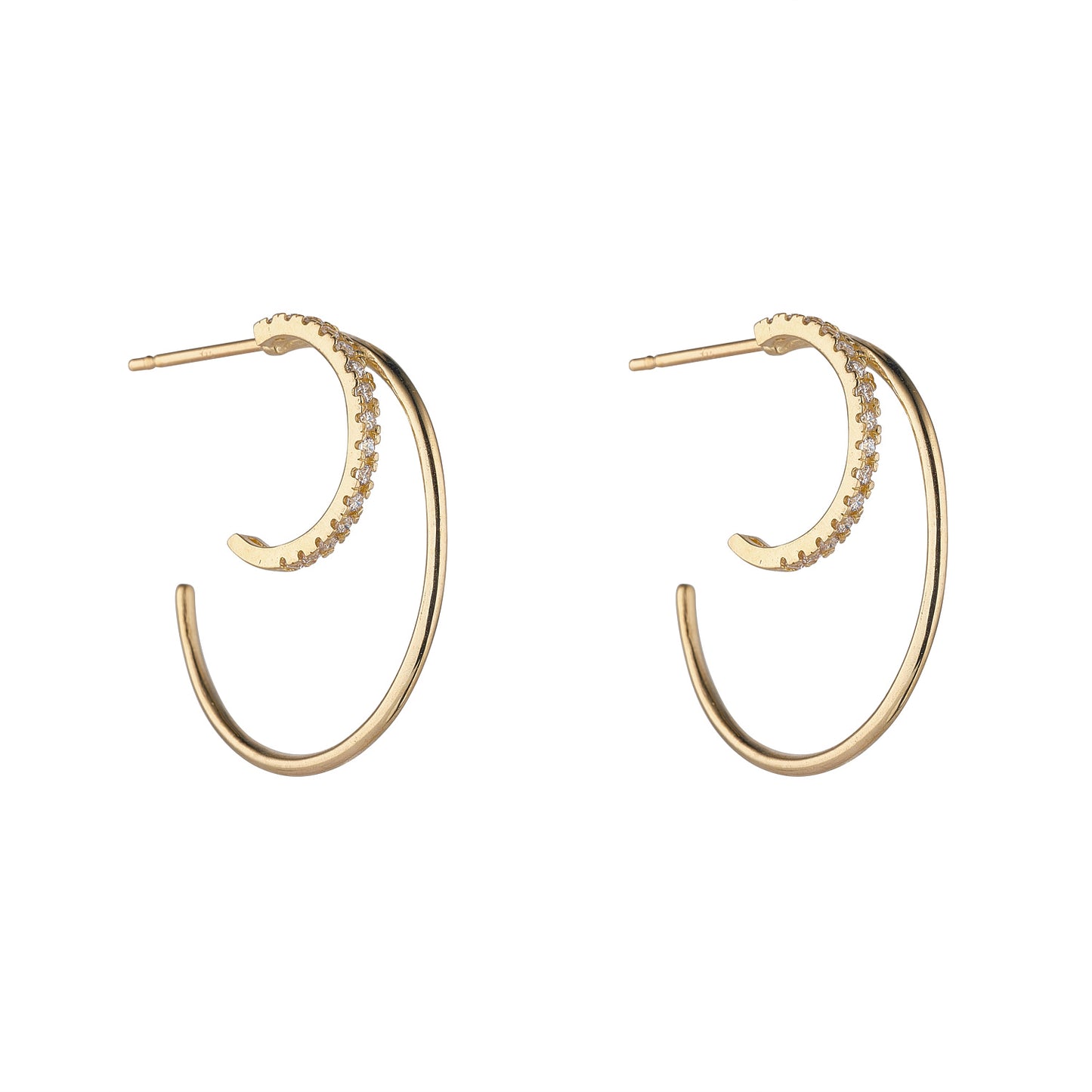 9ct Gold Large CZ & Plain Half Hoop Earrings