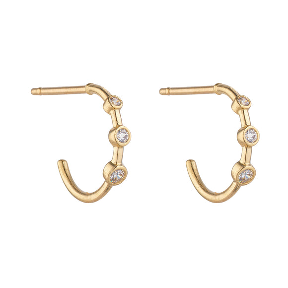 9ct Gold Three CZ Half Hoop Earrings