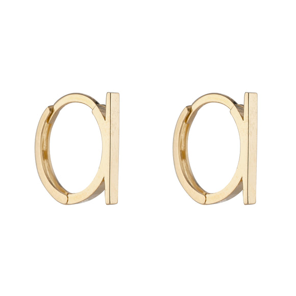 9ct Gold Bar Huggie Hoop Earrings