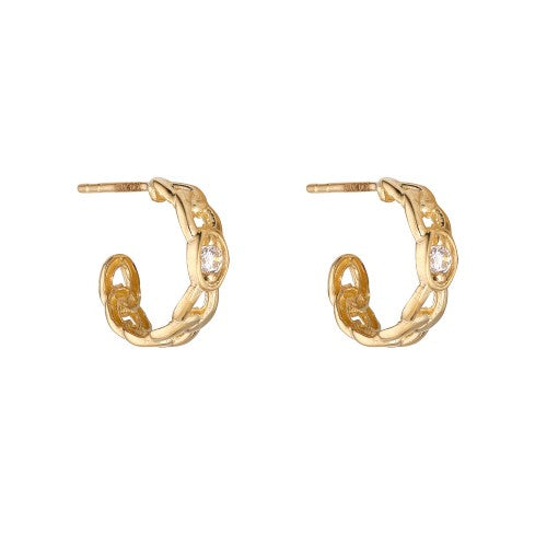 9ct Gold CZ Chain Link Hoop Earrings GEZ715