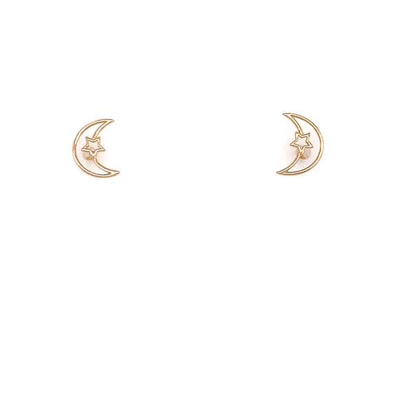9ct Gold Moon & Star Stud Earrings