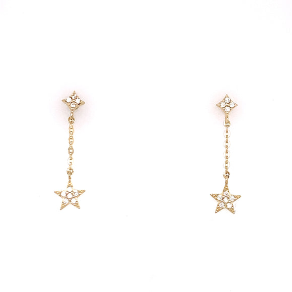 9ct Gold CZ Star Drop Earrings