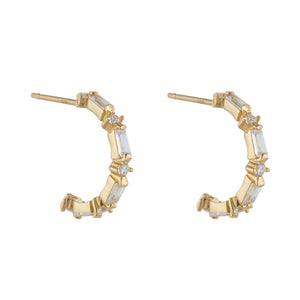 9ct Gold Baguette CZ Half Hoop Earrings
