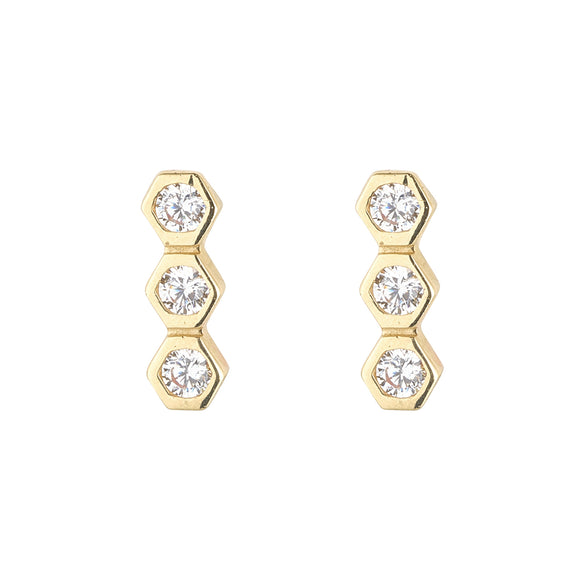 9ct Gold CZ Honeycomb Stud Earrings