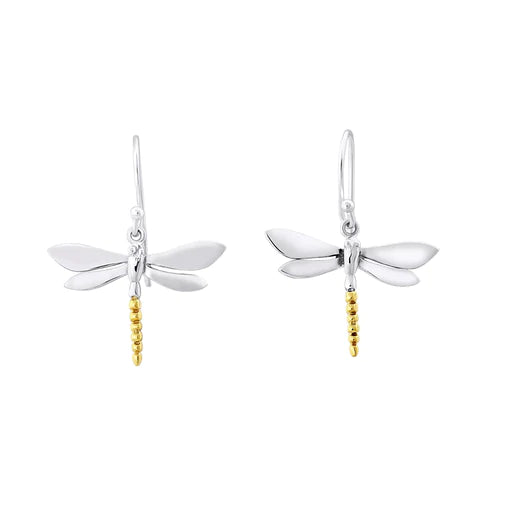 Gallardo & Blaine Sterling Silver Wildlife Dragonfly Dangle Earrings Silver & Gold