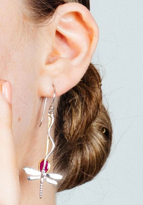 Gallardo & Blaine Sterling Silver Willow Earrings Rough Ruby