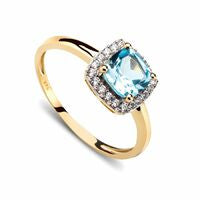 9ct Gold Blue Topaz CZ Cushion Halo Ring GRX260